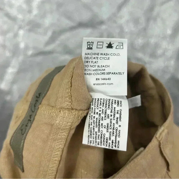 ENZA COSTA FRENCH LINEN HIGH-RISE WID LEG TROUSER PANTS WOMENS SIZE 1 OAT MILK - Picture 8 of 11